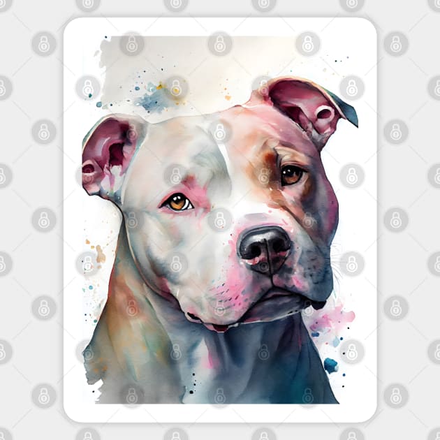 A Brown and White Pit Bull Terrier Sticker by designs4days